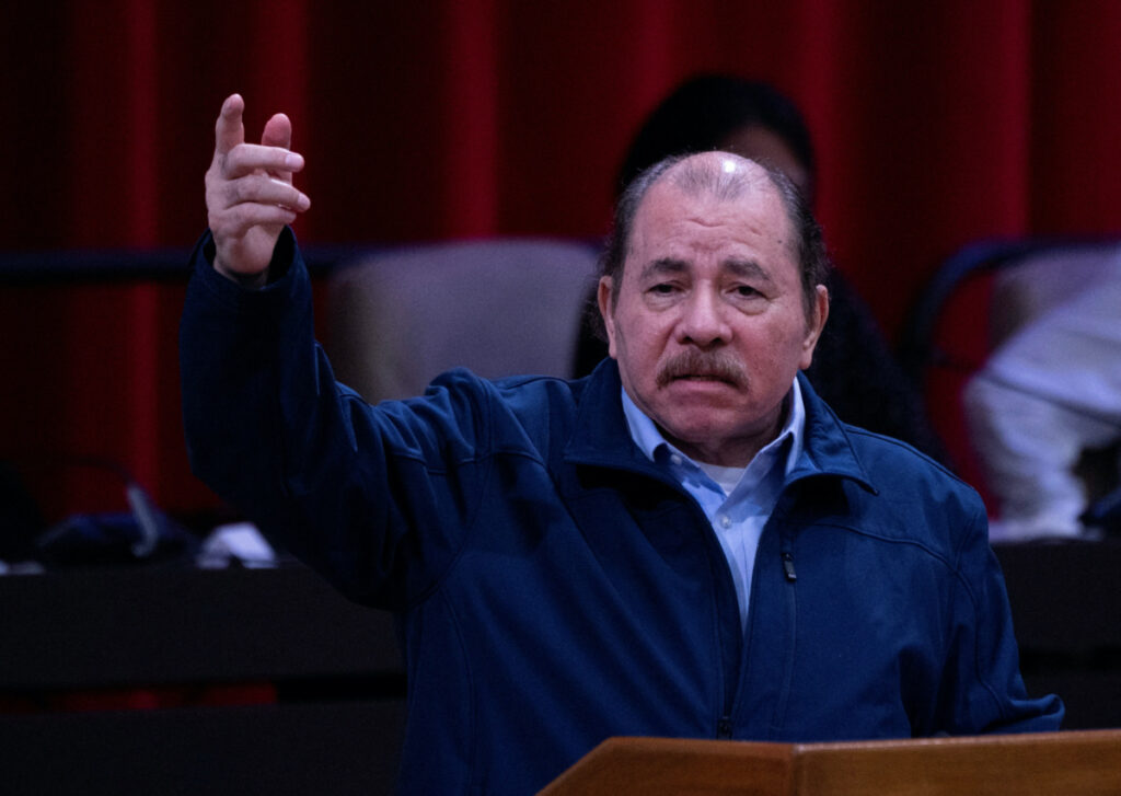 Nicaragua's President Daniel Ortega delivers a speech during an extraordinary session of the National Assembly of People's Power of Cuba in commemoration of the 18th anniversary of the creation of ALBA-TCP at the Convention Palace in Havana, Cuba, December 14, 2022.