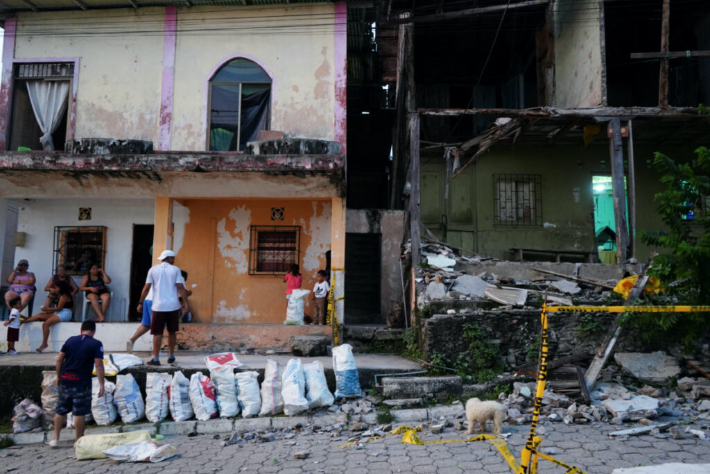 A damaged house is pictured following an earthquake in Isla Puna, Ecuador, on 18th March, 2023.