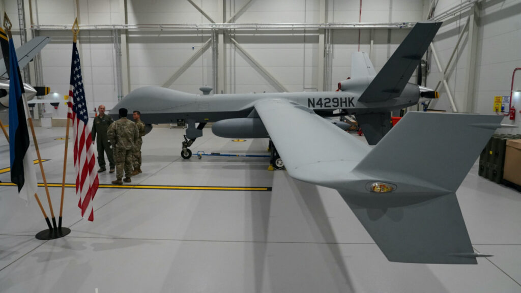 FILE PHOTO: A U.S. Air Force MQ-9 Reaper drone sits in a hanger at Amari Air Base, Estonia, July 1, 2020. U.S. unmanned aircraft are deployed in Estonia to support NATO's intelligence gathering missions in the Baltics. REUTERS/Janis Laizans