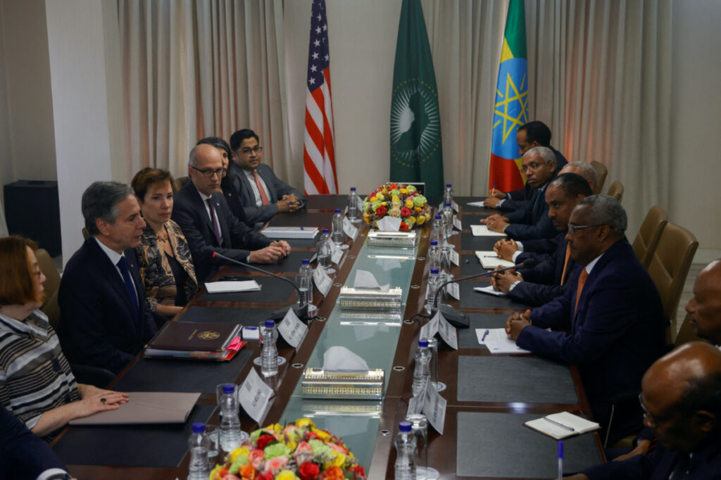 US Secretary of State Antony Blinken meets Ethiopian Deputy Prime Minister and Foreign Minister Demeke Mekonnen in Addis Ababa, Ethiopia, on 15th March, 2023.