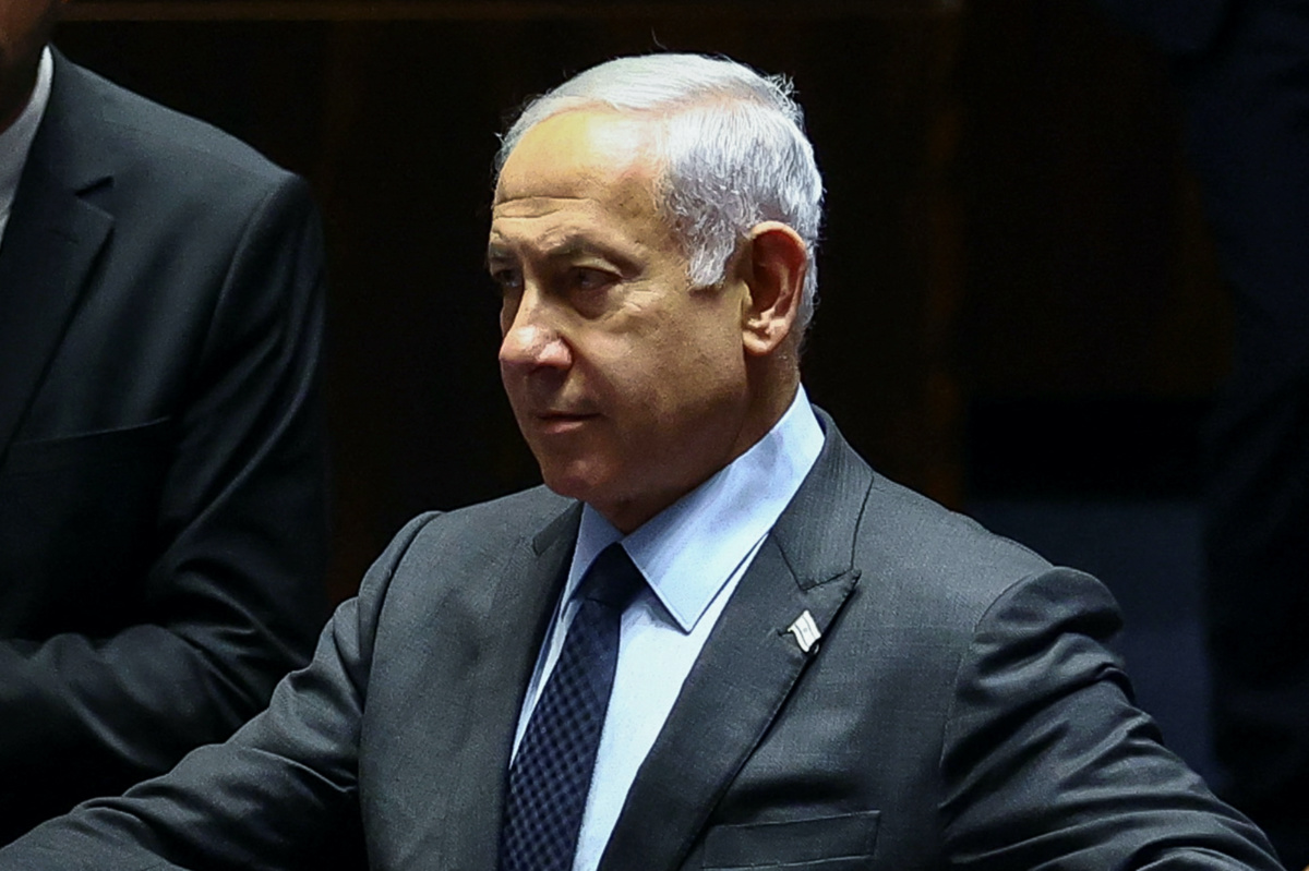 Israeli Prime Minister Benjamin Netanyahu attends a meeting at the Knesset, Israel's parliament, amid demonstrations after he dismissed the defence minister as his nationalist coalition government presses on with its judicial overhaul, in Jerusalem, on 27th March, 2023.