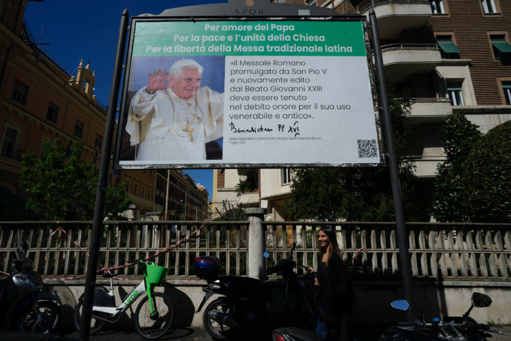 Italy - Rome - poster calling on Pope Francis to stop his crackdown on the old Latin Mass