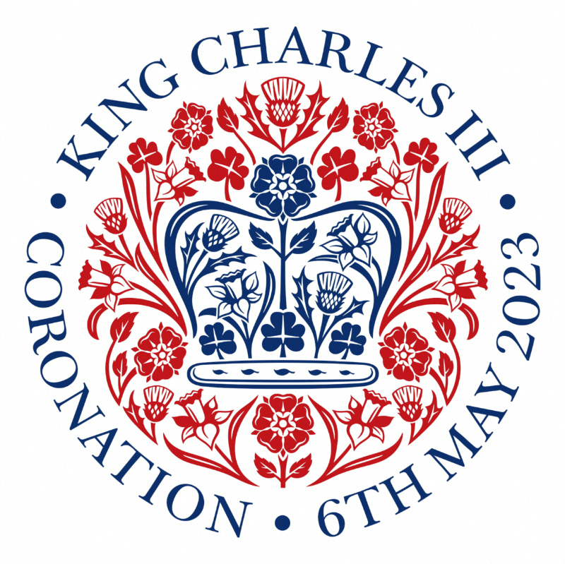 FILE PHOTO: The official emblem in English language of the coronation of Britain's King Charles created by designer Jony Ive is unveiled by Buckingham Palace, London, Britain February 10, 2023 in this handout image. Buckingham Palace/Handout via REUTERS