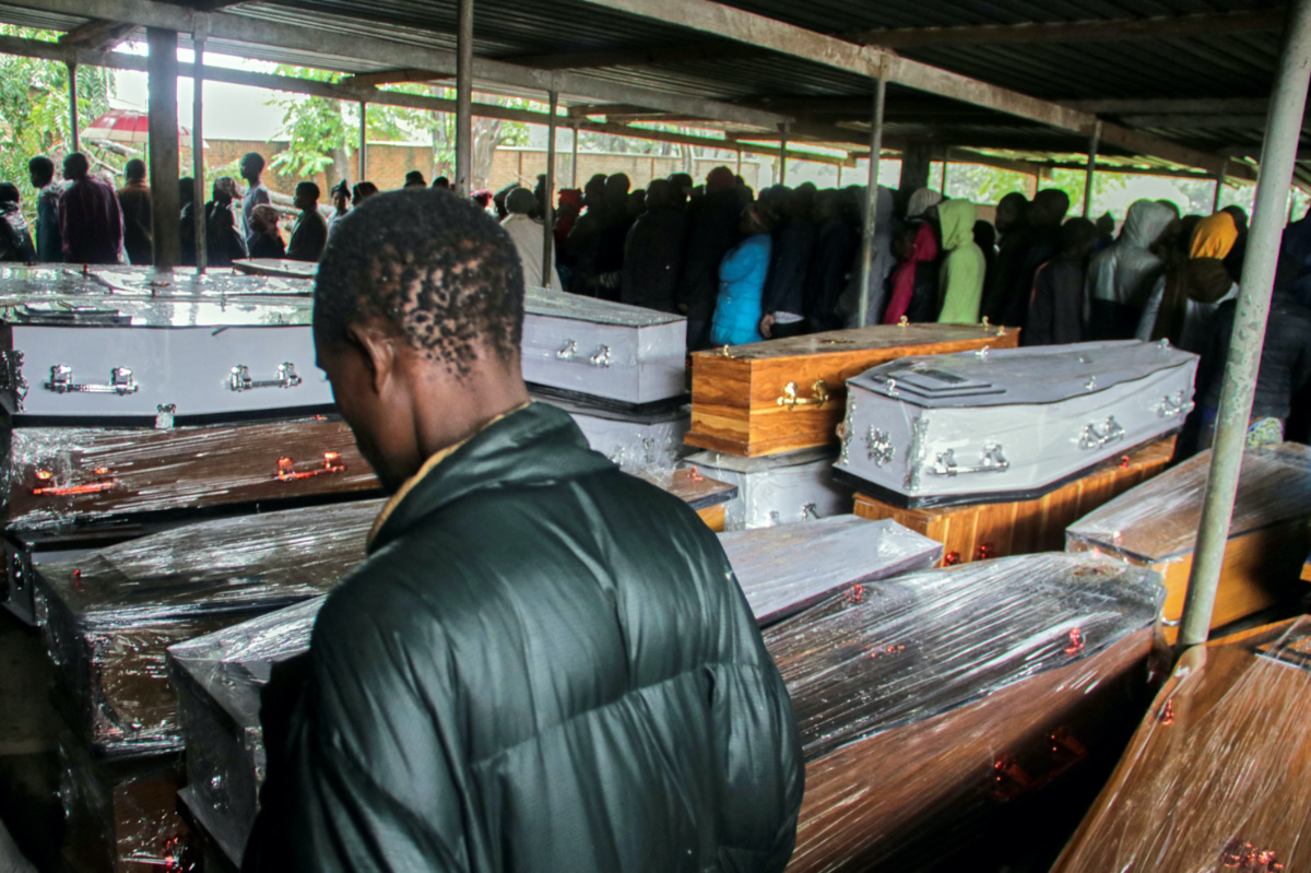 Relatives of people who lost their lives in the aftermath of after Storm Freddy, search for their bodies at the Queen Elizabeth Central Hospital mortuary in Blantyre, Malawi March 14, 2023. 