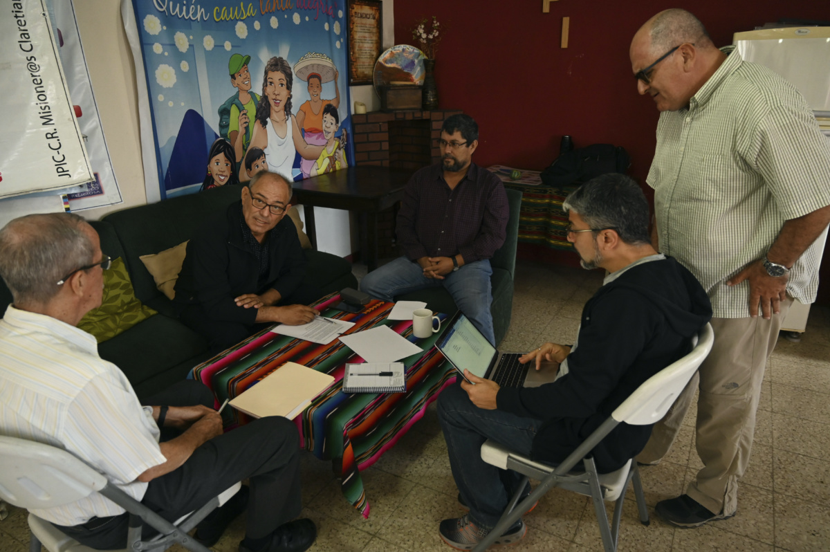 Catholic clergy meet to discuss ways to help Nicaraguans fleeing their country, at the archdiocese in San Jose, Costa Rica, Saturday, Feb. 25, 2023.