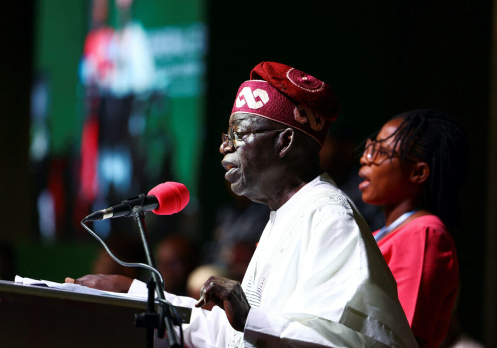 Nigeria's newly declared winner of 2023 presidential election, Bola Tinubu speaks at the National Collation Centre in Abuja, Nigeria, March 1, 2023. REUTERS/Esa Alexander