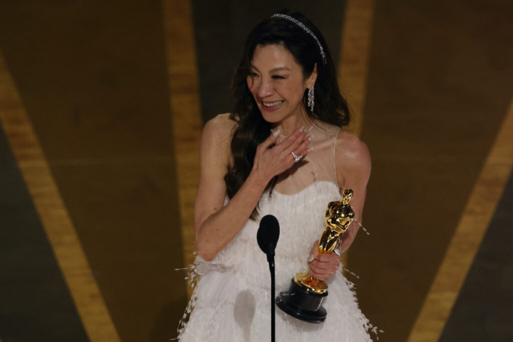 Michelle Yeoh wins the Oscar for Best Actress for "Everything Everywhere All at Once" during the Oscars show at the 95th Academy Awards in Hollywood, Los Angeles, California, U.S., March 12, 2023. REUTERS/Carlos Barria - HP1EJ3D09RDBC