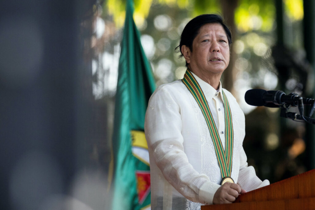 Philippines President Ferdinand Marcos Jr delivers a speech on the 126th founding anniversary of the Philippines army at Fort Bonifacio, in Taguig, Philippines, on 22nd March, 2023.