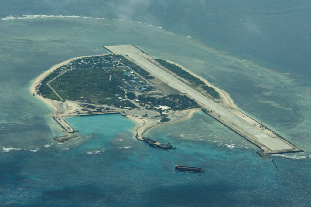 An aerial view shows the Philippine-occupied Thitu Island, locally known as Pag-asa, in the contested Spratly Islands, South China Sea, March 9, 2023.