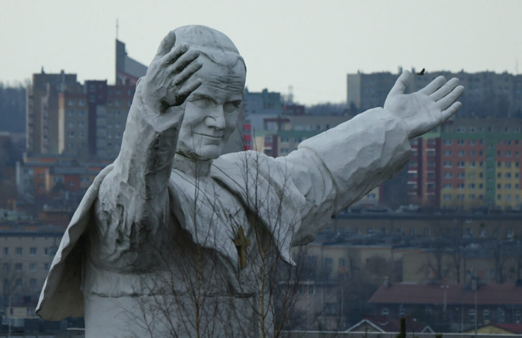 A giant statue of Pope John Paul II stands in Czestochowa, Poland, March 14, 2023. REUTERS/Kacper Pempel
