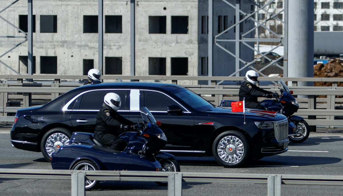 A view shows a car of a motorcade transporting members of the Chinese delegation, including President Xi Jinping, upon their arrival in Moscow, Russia, March 20, 2023. REUTERS/REUTERS PHOTOGRAPHER
