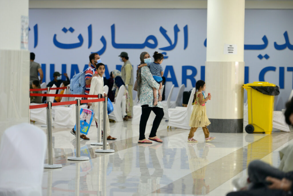Evacuees from Afghanistan arrive at Emirates Humanitarian City in Abu Dhabi, UAE, August 28, 2021.