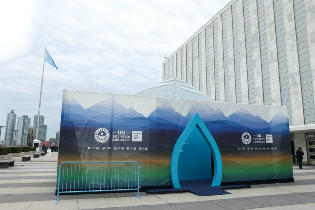 An outdoor exhibition is seen during the 2023 United Nations Water Conference at the United Nations in New York City, US, on 24th March, 2023.