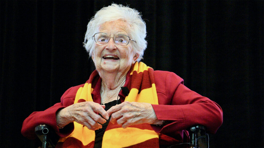 Sister Jean Dolores Schmidt attends her 100th birthday celebration at Loyola University on Aug. 21, 2019, in Chicago.