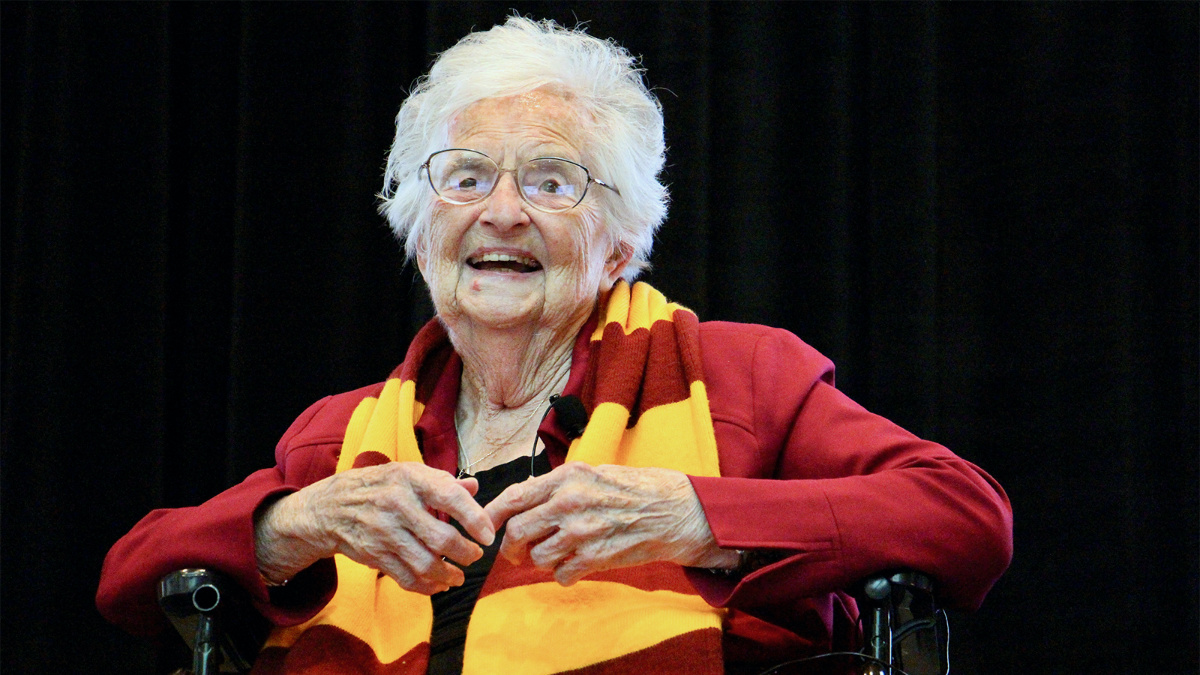Sister Jean Dolores Schmidt attends her 100th birthday celebration at Loyola University on Aug. 21, 2019, in Chicago.
