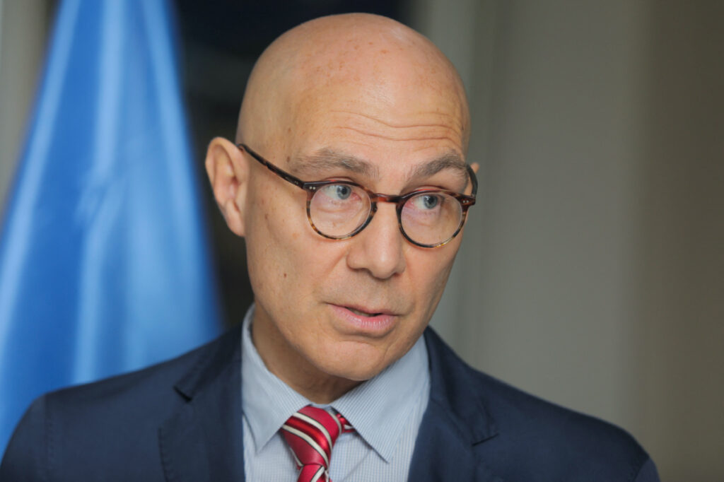 United Nations High Commissioner for Human Rights (OHCHR) Volker Turk delivers a statement in Port-au-Prince, Haiti, on 10th February, 2023.