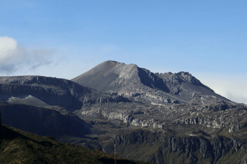 The Arenas crater is seen after the authorities declared an orange alert at the Nevado del Ruiz volcano and asked the population for a preventive evacuation in Herveo, Colombia, on 5th April, 2023.