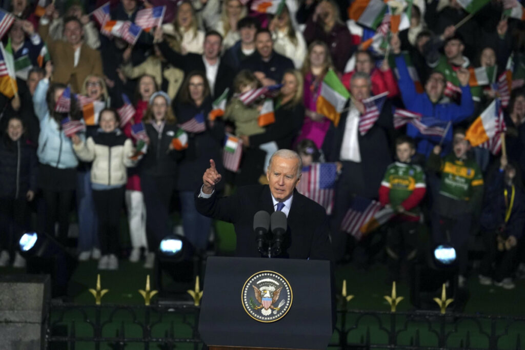 President Joe Biden delivers a speech at St Muredach's Cathedral in Ballina, Ireland, on Friday, 14th April, 2023.