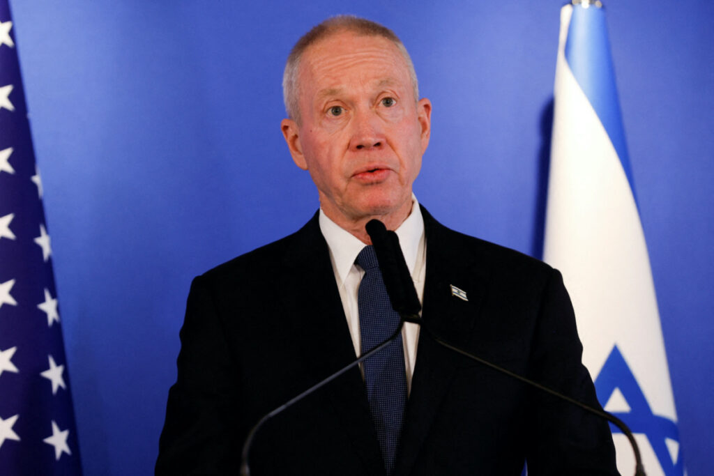 Israeli Defence Minister Yoav Gallant attends a news conference with US Secretary of Defense Lloyd Austin at Ben Gurion Airport in Lod, Israel, on 9th March, 2023.