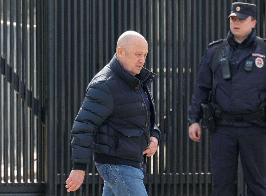 Founder of Wagner private mercenary group Yevgeny Prigozhin leaves a cemetery before the funeral of Russian military blogger Maxim Fomin widely known by the name of Vladlen Tatarsky, who was recently killed in a bomb attack in a St Petersburg cafe, in Moscow, Russia, on 8th April, 2023.