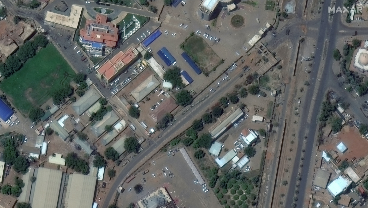 Satellite image shows military deployment in Khartoum, Sudan, on 17th April, 2023, in this handout image. 