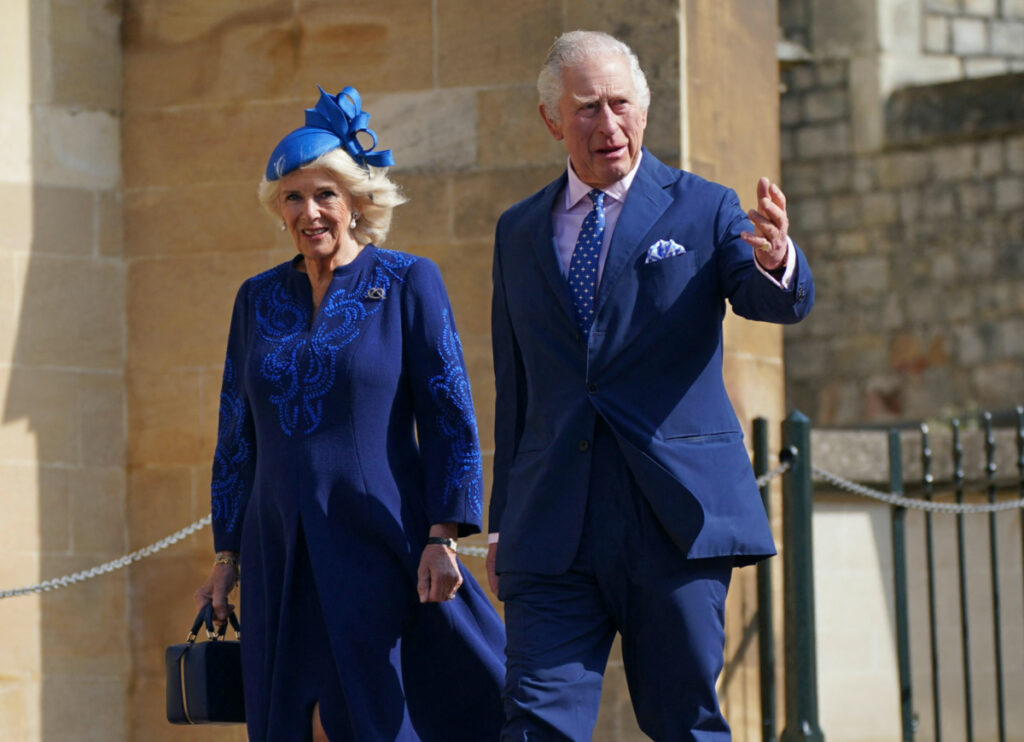 King Charles III and the Queen Consort attend the Easter Mattins Service at St George's Chapel at Windsor Castle in Berkshire, UK, on 9th April, 2023.