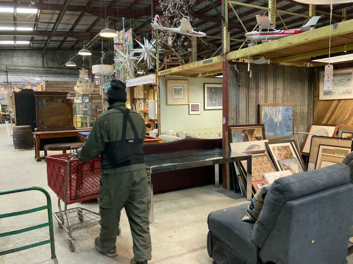 A man peruses a reuse store in Edmonston, Maryland, on 13th March, 2023. 