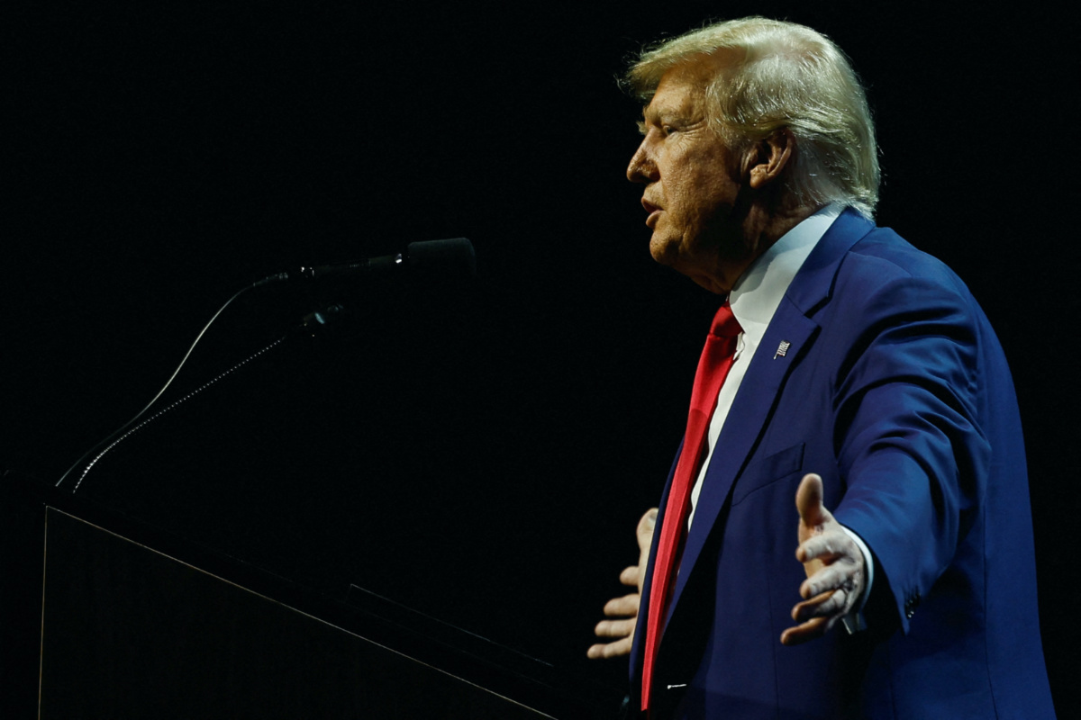 Former US President Donald Trump speaks at the National Rifle Association annual convention in Indianapolis, Indiana, US, on 14th April, 2023.