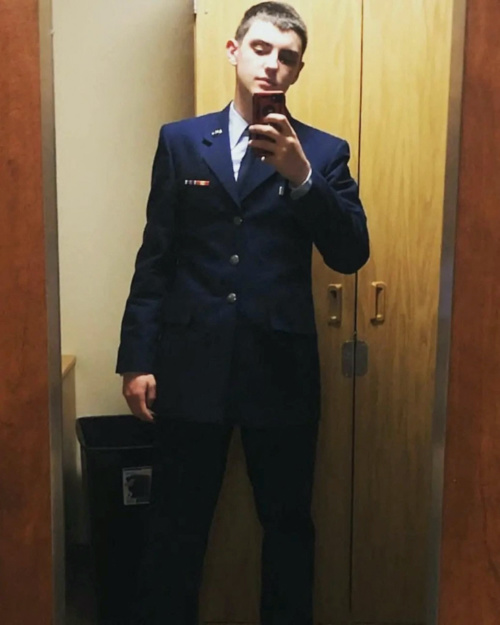 An undated picture shows Jack Douglas Teixeira, a 21-year-old member of the US Air National Guard, who was arrested by the FBI, over his alleged involvement in leaks online of classified documents, posing for a selfie at an unidentified location.