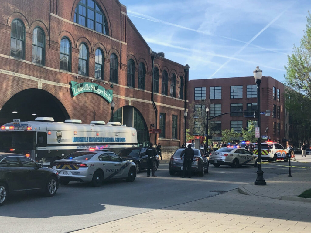 Louisville Metro Police deploy for an "active police situation" that includes mass casualties near Slugger Field in Louisville, Kentucky, US, on 10th April, 2023.