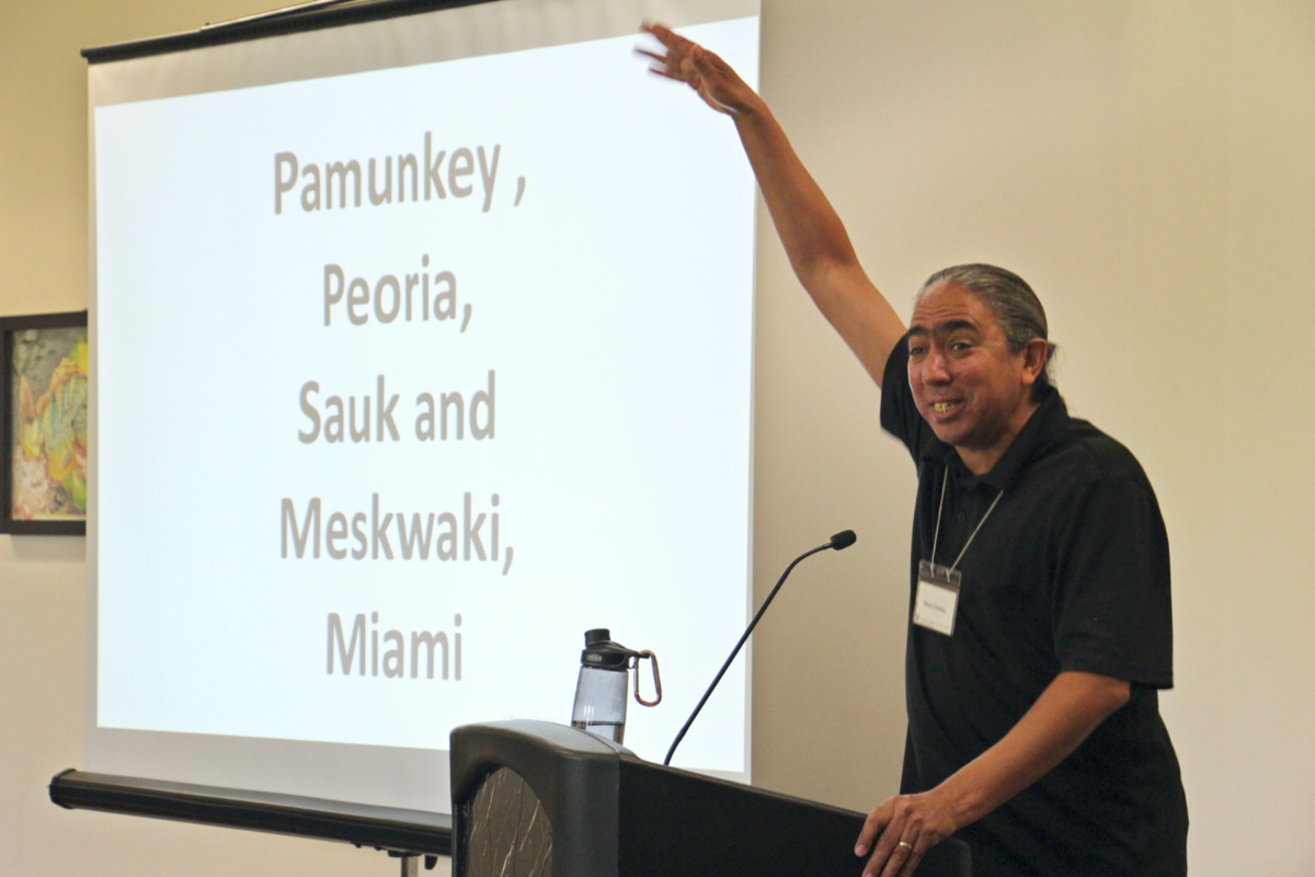 Mark Charles - a Navajo pastor, speaker and author - discusses the Doctrine of Discovery to a room full of missionaries in the Evangelical Lutheran Church in America, gathered on 26th July, 2018, for their annual meeting at the Loyola University Retreat and Ecology Campus in Woodstock