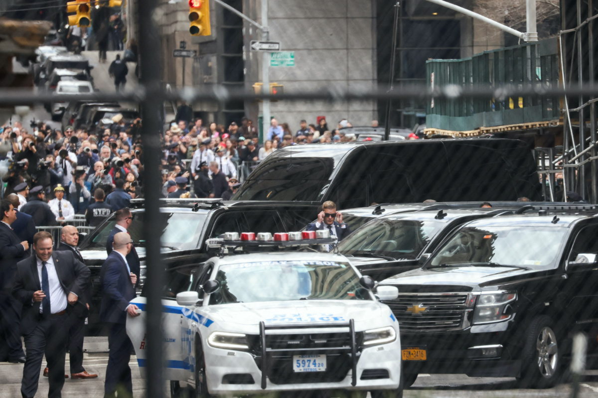 The motorcade of former US President Donald Trump departs Manhattan Criminal Courthouse, on the day of his court appearance after his indictment by a Manhattan grand jury, on 4th April, 2023. 