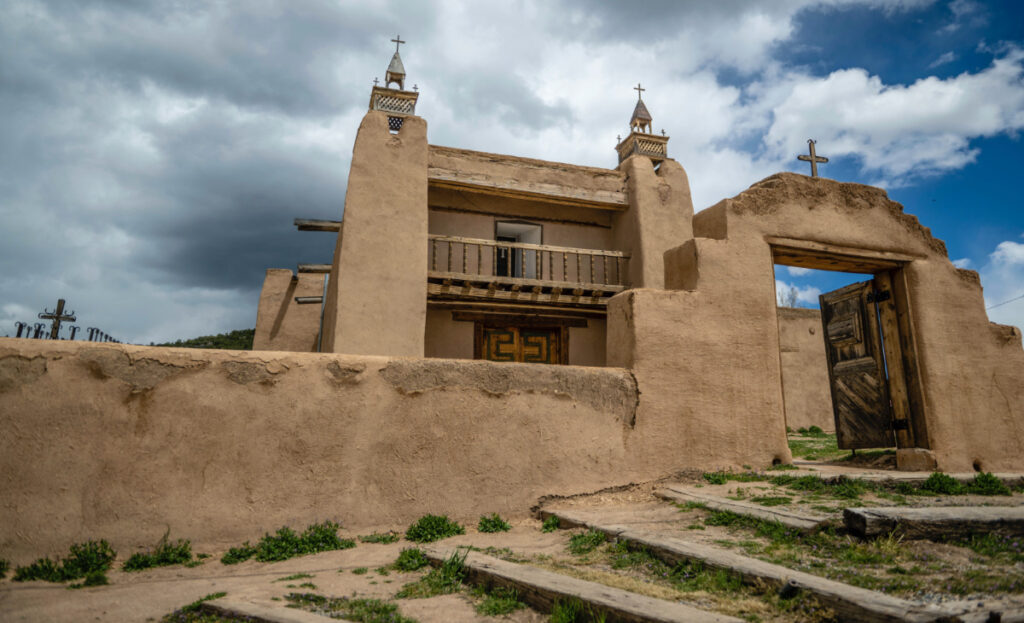 An exterior view of the San Jose de Gracia Catholic Church, built in 1760, in Las Trampas, New Mexico, on Friday, 14th April, 2023.