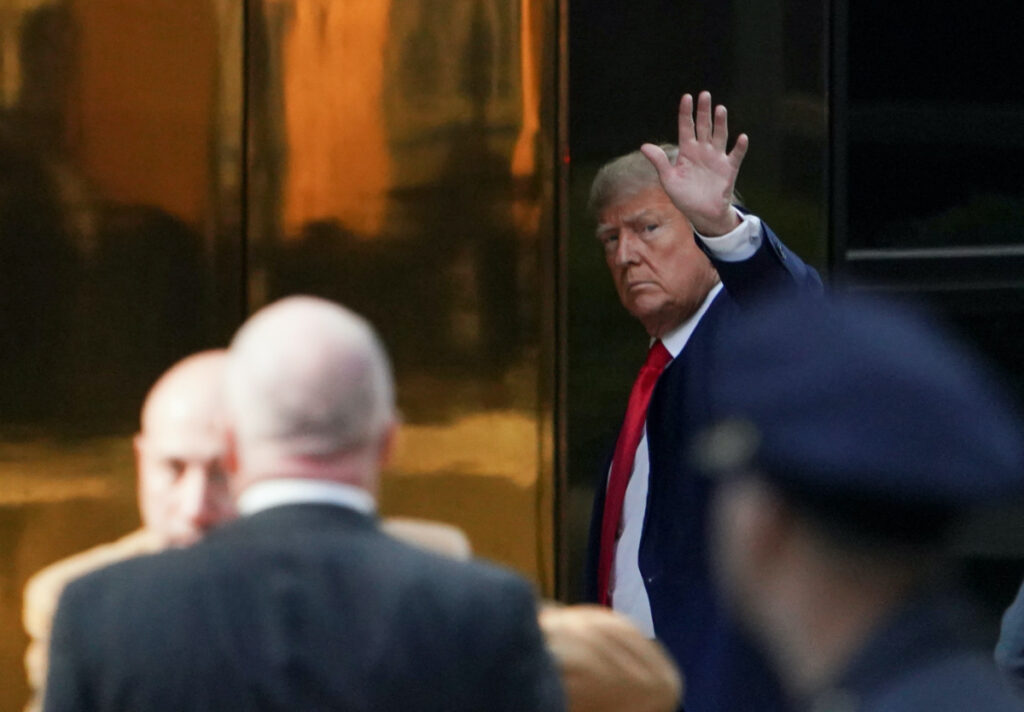 Former US President Donald Trump arrives at Trump Tower, after his indictment by a Manhattan grand jury following a probe into hush money paid to porn star Stormy Daniels, in New York City, US on 3rd April, 2023.