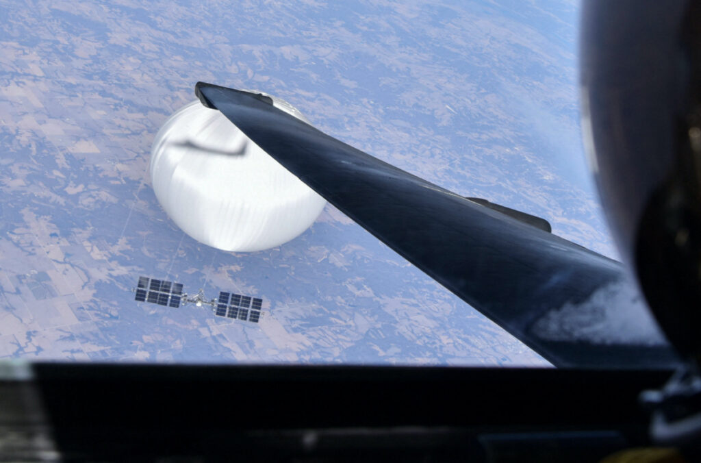 FILE PHOTO: A U.S. Air Force U-2 pilot looks down at the suspected Chinese surveillance balloon as it hovers over the central continental United States on February 3, 2023 before later being shot down by the Air Force off the coast of South Carolina, in this photo released by the U.S. Air Force through the Defense Department on February 22, 2023. U.S. Air Force/Department of Defense/Handout via Reuters