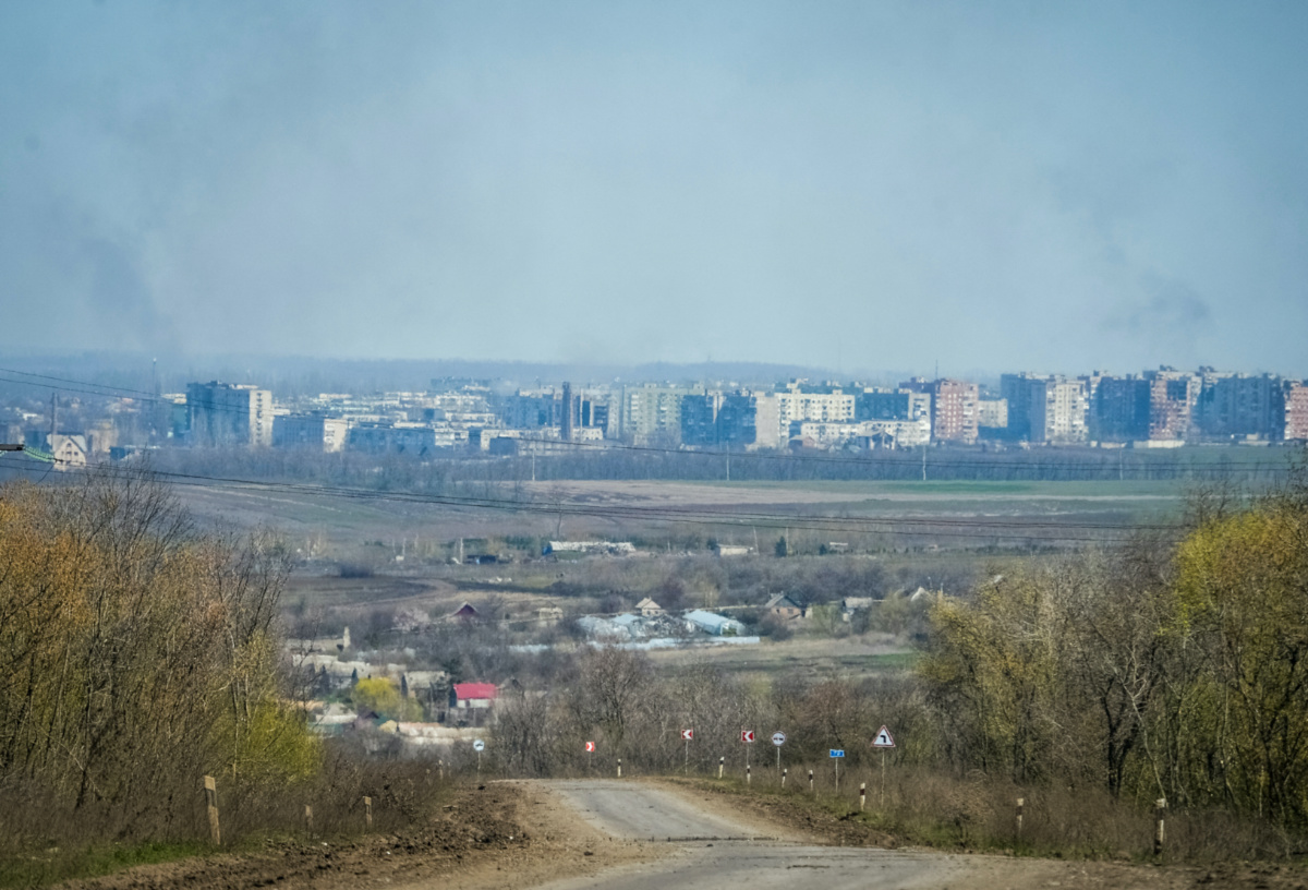 Smoke is seen during a shelling on the outskirts of the frontline city of Bakhmut, Ukraine, on 10th April, 2023