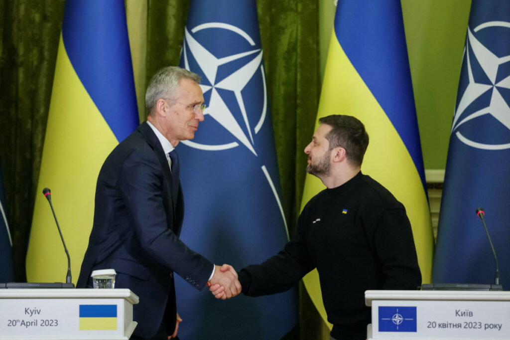 NATO Secretary-General Jens Stoltenberg and Ukraine's President Volodymyr Zelenskiy attend a joint news briefing, amid Russia's attack on Ukraine, in Kyiv, Ukraine, on 20th April, 2023.