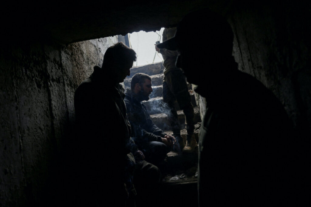 A Ukrainian tank unit crew takes cover and waits for shelling to cease in a bunker, amid Russia's invasion of Ukraine, near the bombed-out eastern Ukrainian city of Bakhmut, in the eastern Donetsk region, Ukraine, on 29th March, 2023.