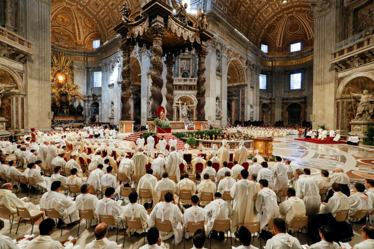 Pope Francis presides over the Chrism Mass in St. Peter's Basilica at the Vatican, on 6th April, 2023. 