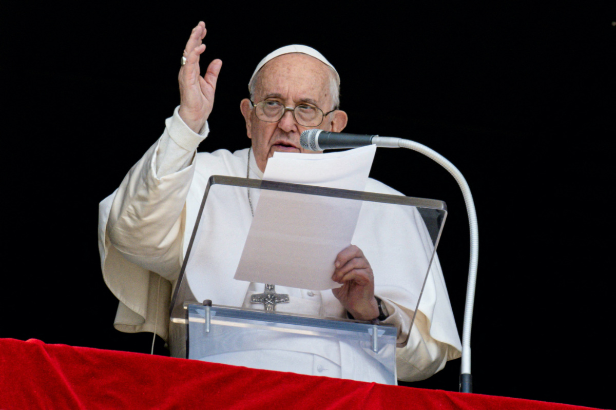 Pope Francis leads Regina Caeli prayer from his window at the Vatican, on 16th April, 2023. 