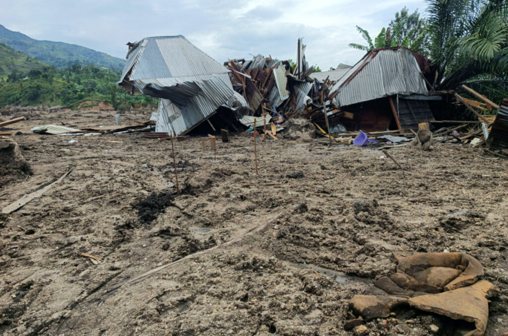 A general view shows the ruins of a home destroyed following rains that destroyed the remote, mountainous area and ripped through the riverside villages of Nyamukubi, Kalehe territory in South Kivu province of the Democratic Republic of Congo, on 9th May, 2023