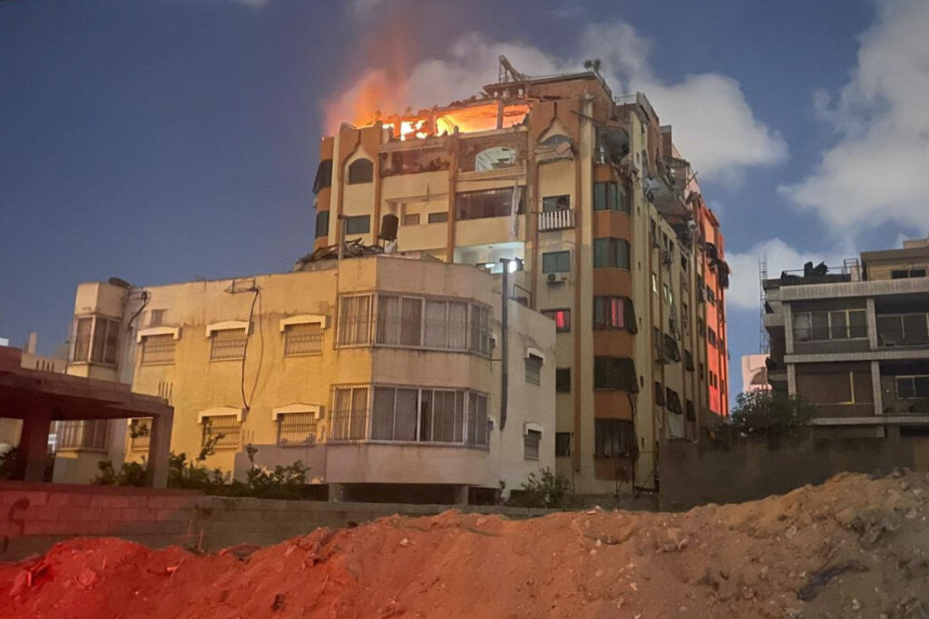 A fire is seen following an explosion in Gaza 9th May, 2023. Reuters/Mohammed Salem