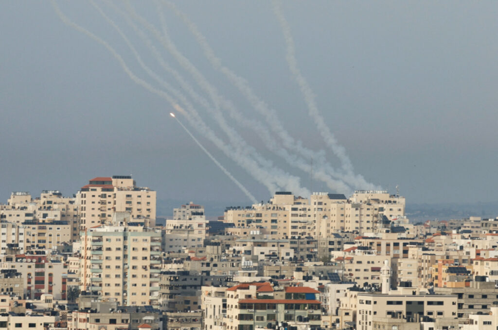 Rockets are fired from Gaza into Israel, in Gaza, on 11th May, 2023.