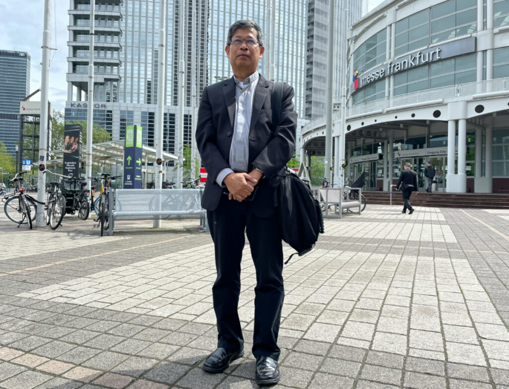 Edwin Gariguez, a Catholic priest from the Philippines, who is touring top European banks on environmental issues, is pictured in Frankfurt, Germany, on 10th May, 2023