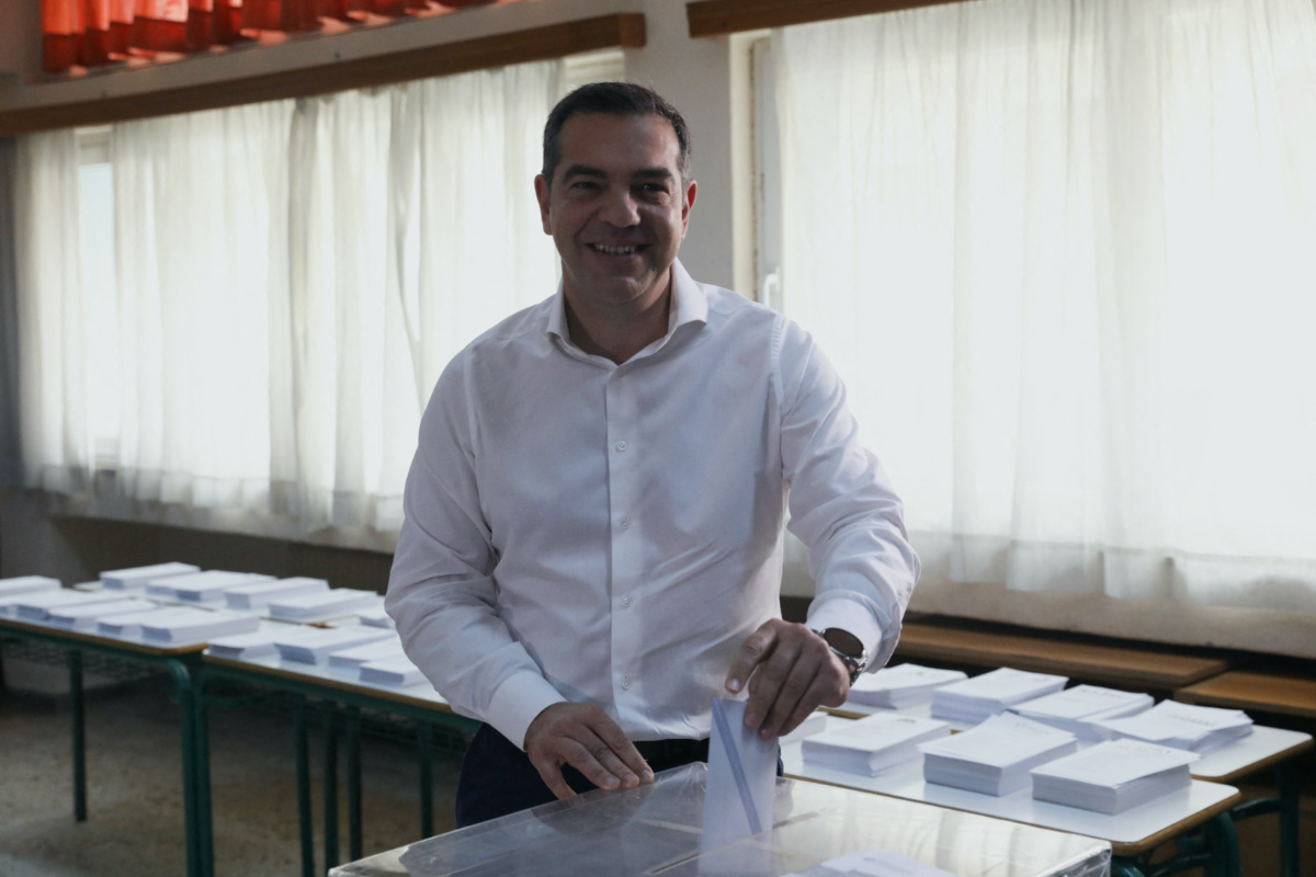 Leftist Syriza party leader Alexis Tsipras casts his ballot at a polling station, during the general election in Athens, Greece, on 21st May, 2023. 