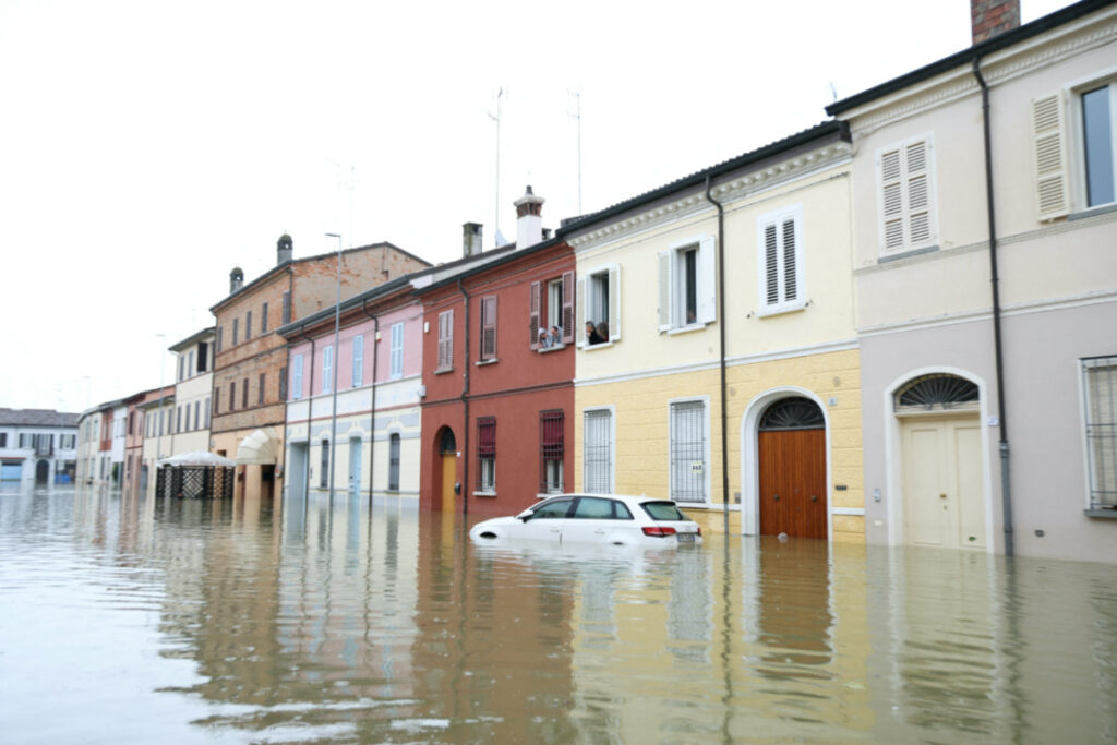 A view shows a flooded street after heavy rains hit Italy's Emilia Romagna region, in Lugo, Italy, on 19th May, 2023