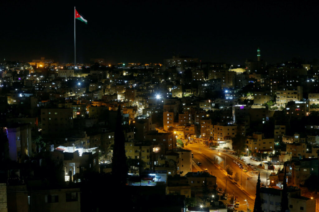 A Jordanian national flag is seen during a celebration of the country's 74th Independence Day within a limited number of activities amid the spread of the coronavirus disease, in Amman, Jordan, on 25th May, 2020