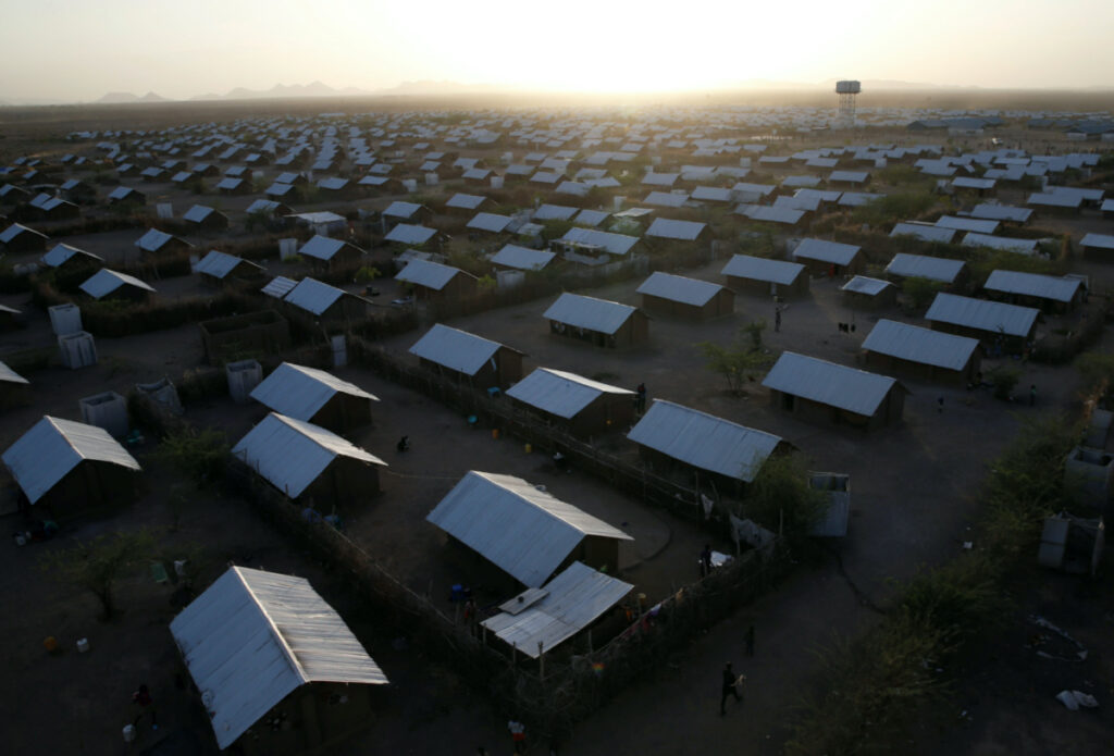 An aerial view shows recently constructed houses at the Kakuma refugee camp in Turkana county, northwest of Nairobi, Kenya, on 31st January, 2018.