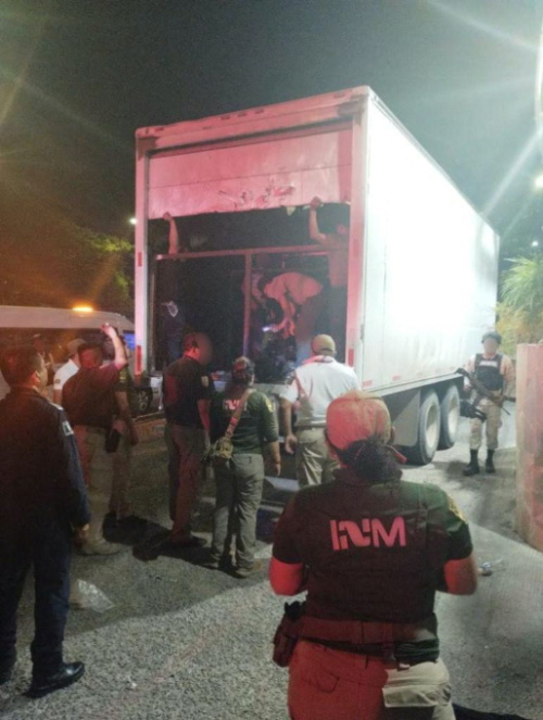 Mexican authorities found 175 migrants, mostly from Guatemala, crowded into a truck trailer in the southern state of Chiapas, when it was stopped at a checkpoint in Chiapas, Mexico, according to the INM statement, in this photo released on 26th May, 2023 and distributed by INM.