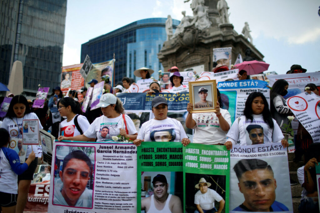 Relatives of missing people take part in a protest demanding truth and justice for victims on Mother's Day, at the Angel of Independence Monument in Mexico City, Mexico, on 10th May, 2023.